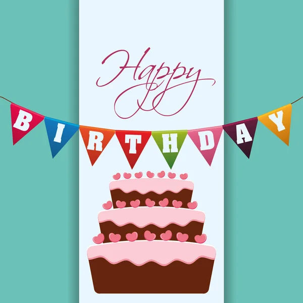 Happy birthday cake garland decoration — Stock Vector