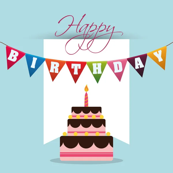 Všechno nejlepší k narozeninám dort barevná girlanda karta — Stockový vektor