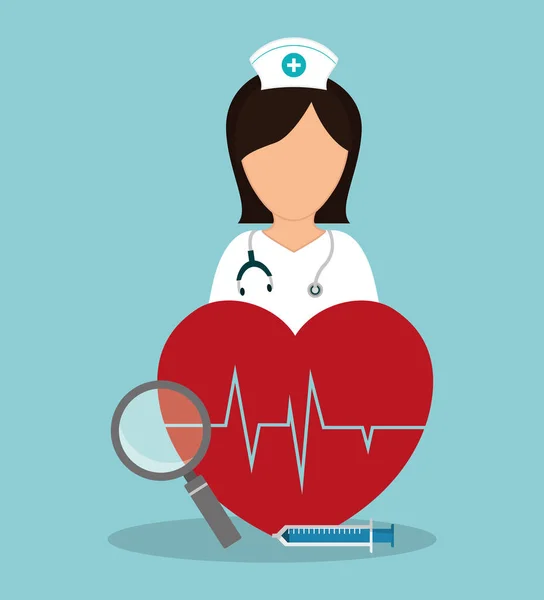 Nurse medical heartbeat loupe syringe — Stock Vector