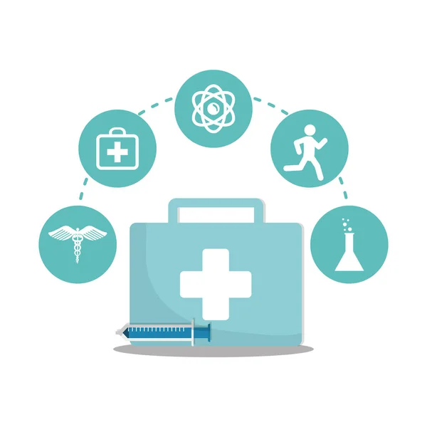 Kit pertama bantuan jarum suntik layanan ikon medis - Stok Vektor