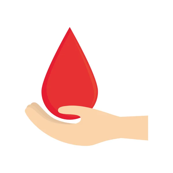 Mão segurando gota doação de sangue — Vetor de Stock
