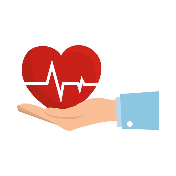 Mano che tiene il battito cardiaco donazione di sangue — Vettoriale Stock
