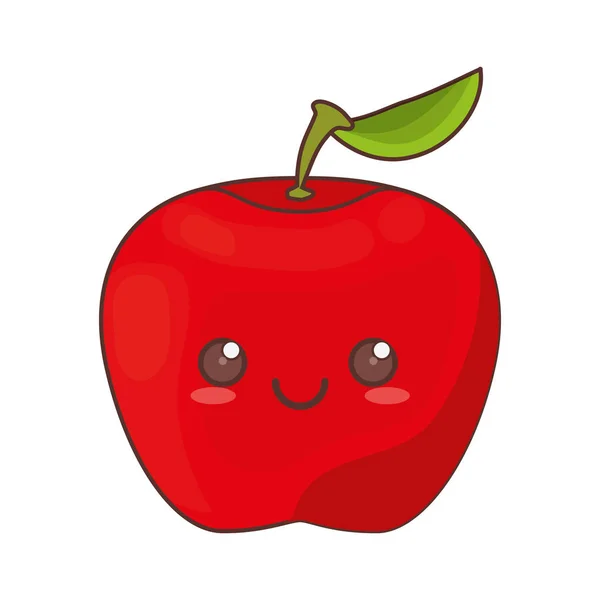 Kawaii manzana fruta icono — Archivo Imágenes Vectoriales