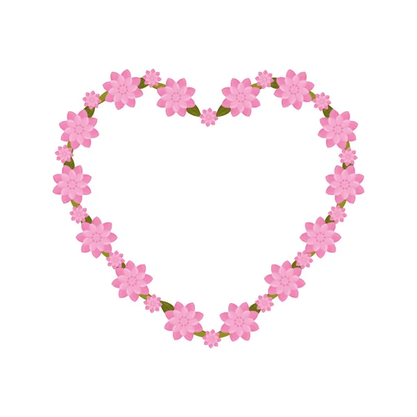Coração rosa flores decoração — Vetor de Stock