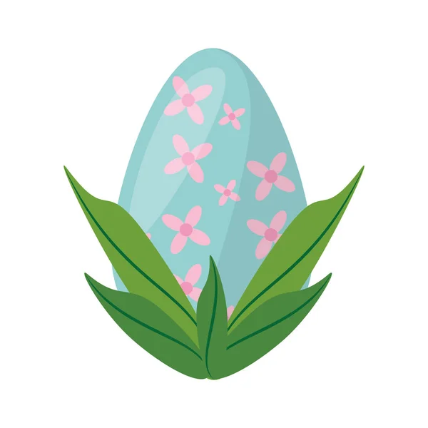 Easter egg dengan hiasan daun - Stok Vektor