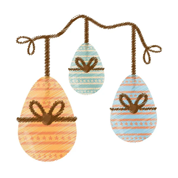 Dibujo colgar huevos de Pascua envolver la cuerda — Vector de stock