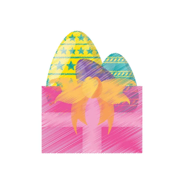 Caja de regalo de dibujo con huevos de Pascua — Vector de stock