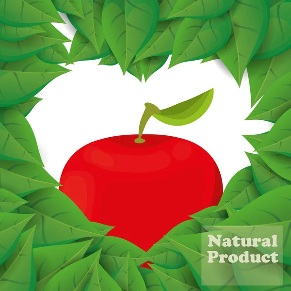 Apfel Naturprodukt Blätter formen Herz — Stockvektor