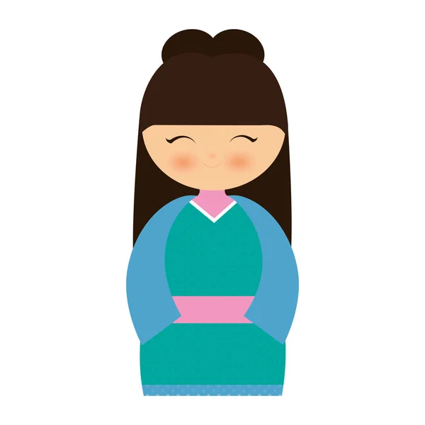 Menina japonesa boneca vestido tradicional — Vetor de Stock