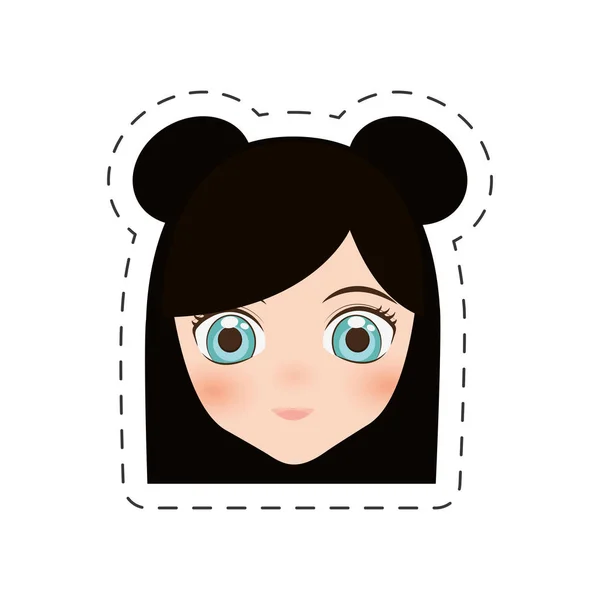 Anime rosto menina desenhos animados - linha de corte — Vetor de Stock