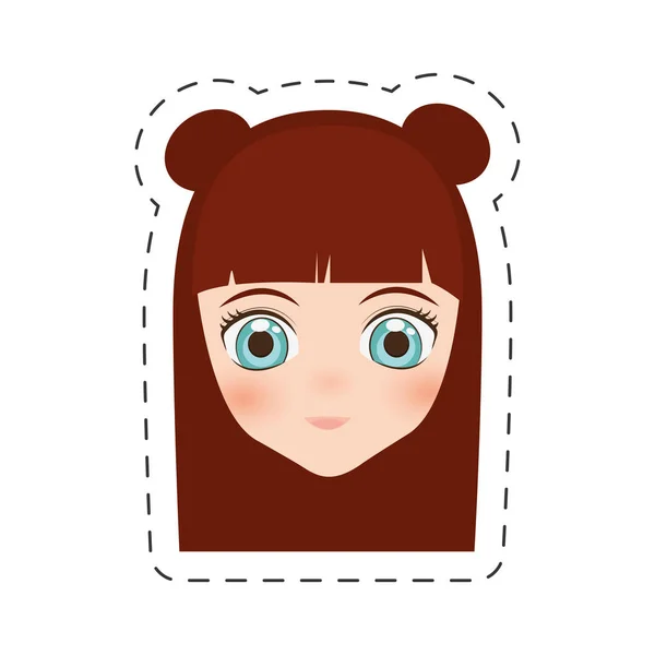Anime rosto menina desenhos animados - linha de corte — Vetor de Stock