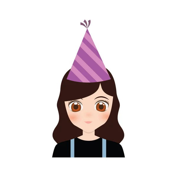 Portrait girl anime with party hat — Stock Vector