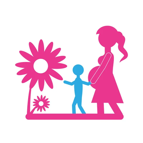 Maminka a chodící syn krásné květiny — Stockový vektor