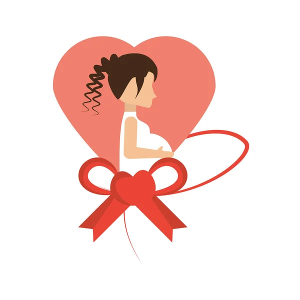 Mujer embarazada corazón arco decoración — Vector de stock