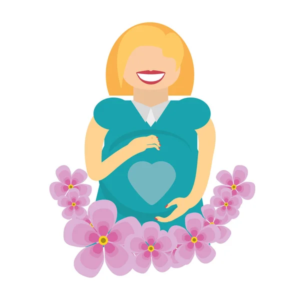 Χαμόγελο έγκυος γυναίκα Ανθοστολισμοί — Διανυσματικό Αρχείο