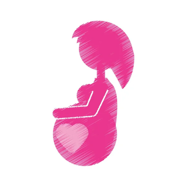 Drawing pink silhouette woman pregnant waiting — Stock Vector