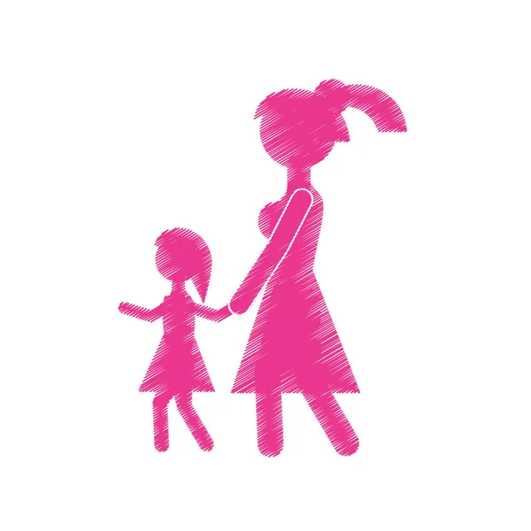 Roze silhouet moeder dochter wandeling — Stockvector