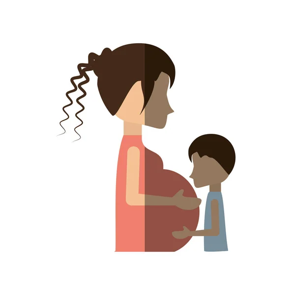 Femme enceinte avec fils ombre infantile — Image vectorielle
