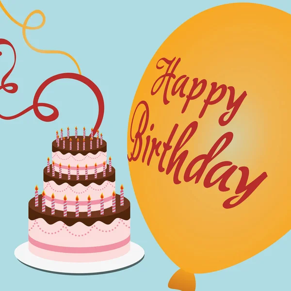 Happy birthday cake streamer balloon — Stock Vector