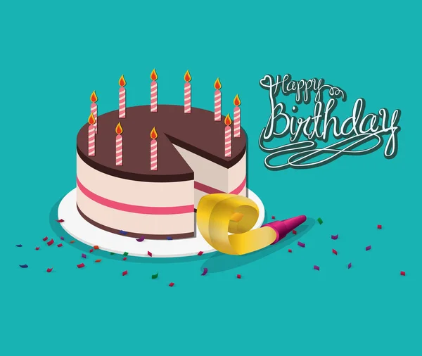 Happy birthday cake horn party — Stock Vector