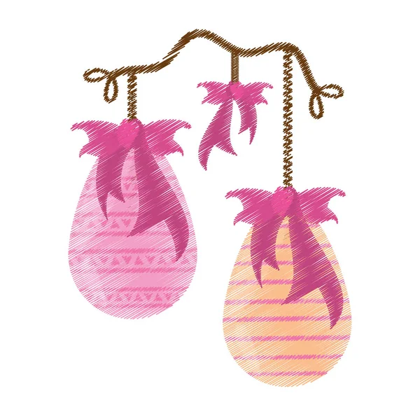 Drawing hanging easter eggs bow ornament — Stock Vector