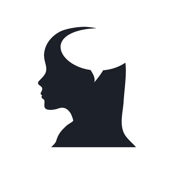 Silhouette tête femelle bulle parole communication — Image vectorielle