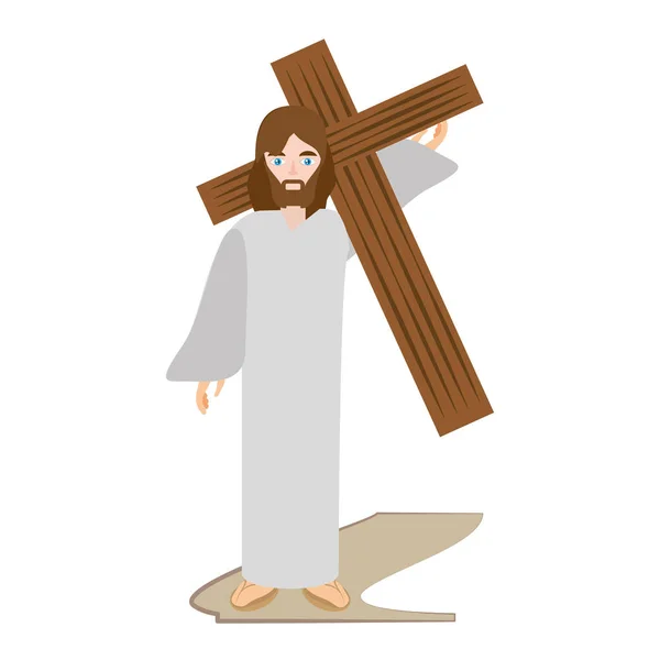 Jezus Christus draagt Kruis via crucis — Stockvector