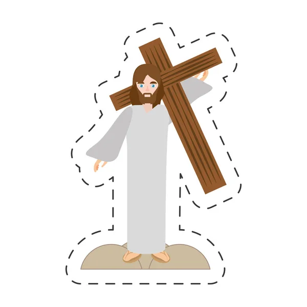 Gesù Cristo dei cartoni animati porta croce via crucis — Vettoriale Stock