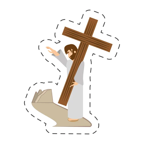Dessin animé Jésus Christ confort filles - via la station de crucis — Image vectorielle