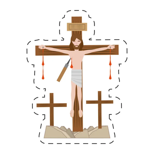 Dessin animé Jésus Christ meurt croix - via crucis — Image vectorielle