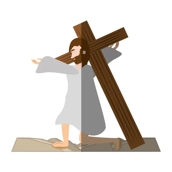 耶稣基督瀑布第一次通过十字架的阴影 — 图库矢量图片