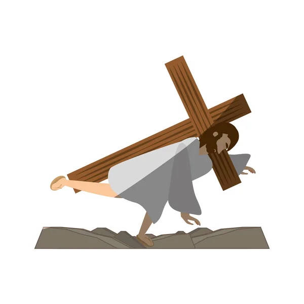 Jesucristo tercera caída vía crucis sombra — Vector de stock