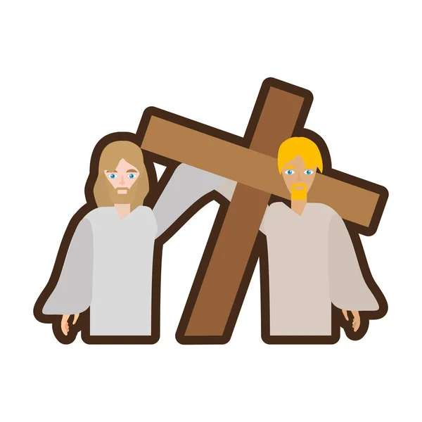 Simon aide Jésus porter la ligne de croix — Image vectorielle