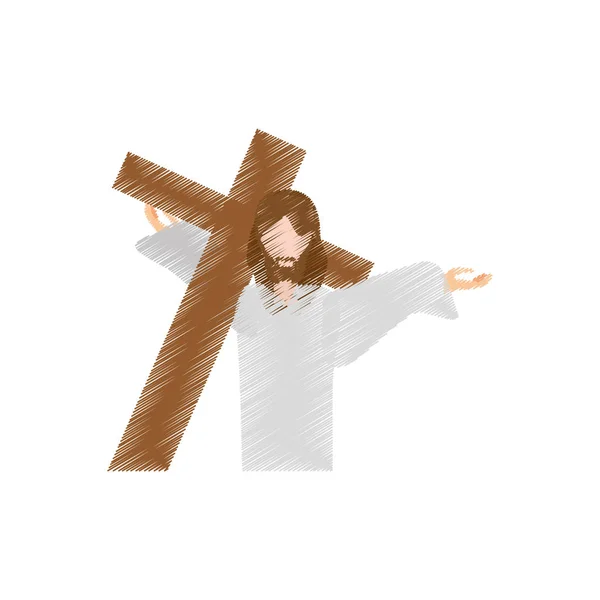 Desenho Jesus Cristo carrega cruz —  Vetores de Stock