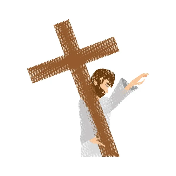 Tekening van Jezus Christus bidden meisjes — Stockvector