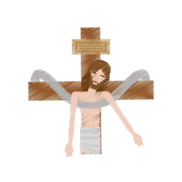Ritning jesus Kristus heliga korset — Stock vektor
