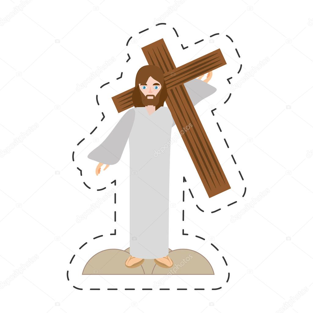 cartoon jesus christ carries cross via crucis