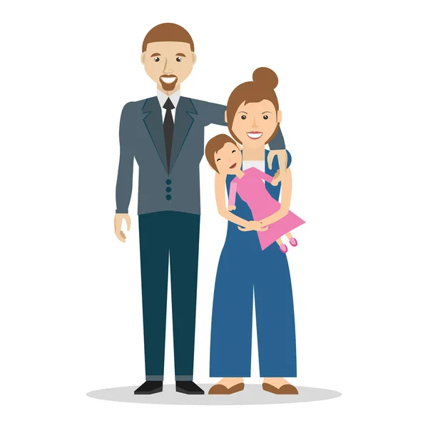 Família pai e mãe com bebê filha — Vetor de Stock