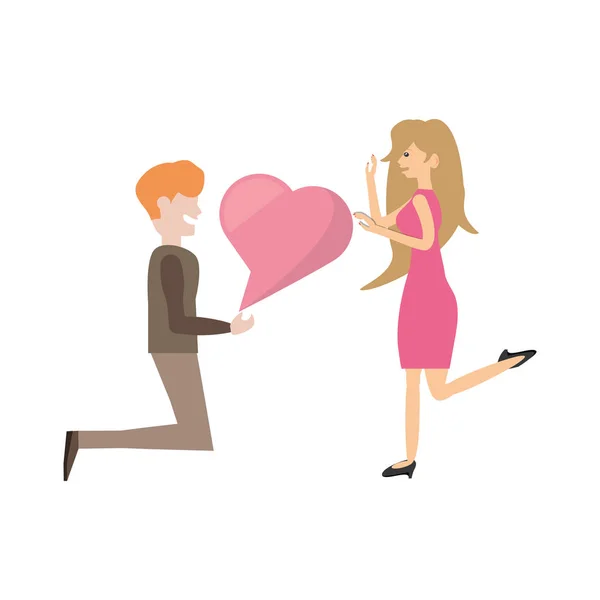 Couple romantic proposal heart image — Stock Vector