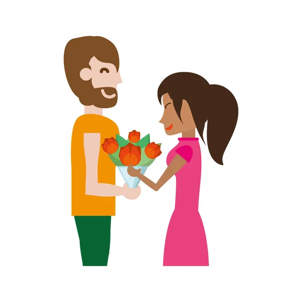 Pareja romántico - hombre da flor novia — Vector de stock