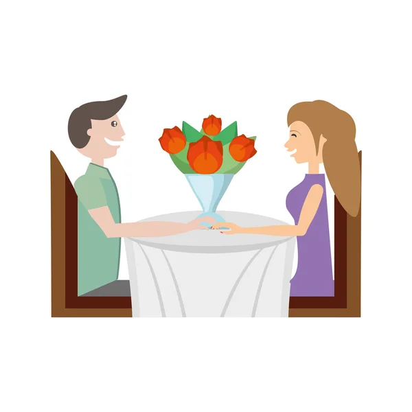 Casal sentado namoro com flores —  Vetores de Stock