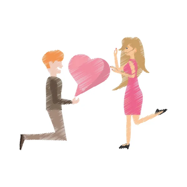 Zeichnung Paar romantischen Heiratsantrag Herz — Stockvektor