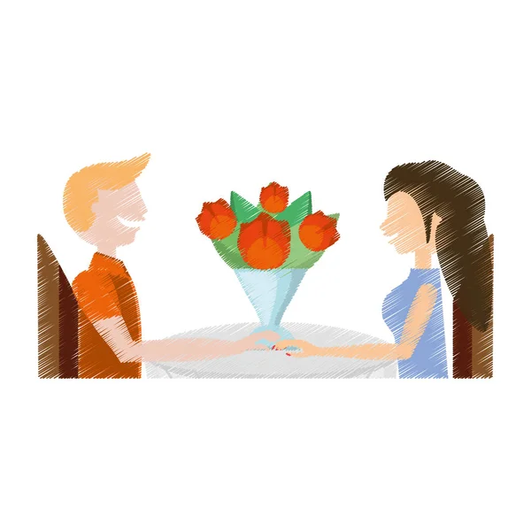 Dessin amour couple séance date romance — Image vectorielle