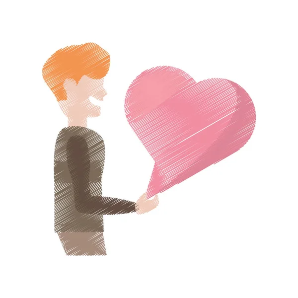 Kresba muže s bublina srdce hovoří — Stockový vektor