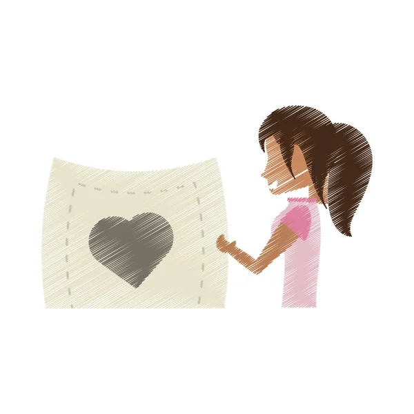 Dibujo mujer romance celebración tarjeta corazón — Archivo Imágenes Vectoriales