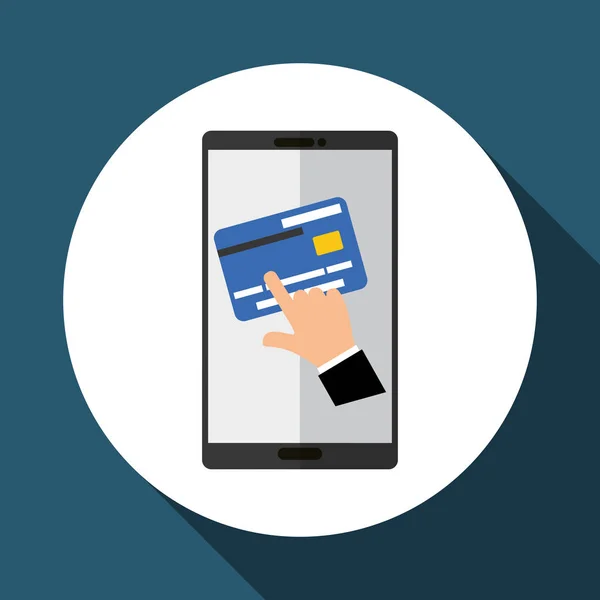Acquista online su sfondo bianco, vettore mobile e carta di credito — Vettoriale Stock
