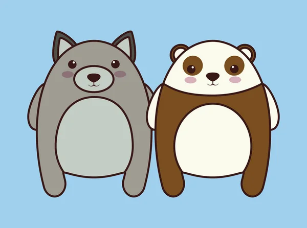 Kawaii casal de animais ícone —  Vetores de Stock