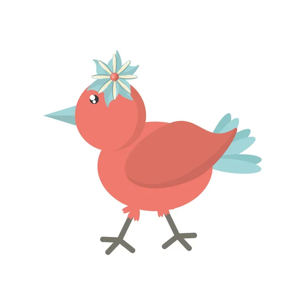 Bonito pássaro flor ícone cômico — Vetor de Stock
