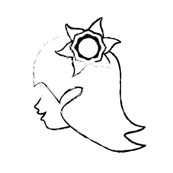 Náčrtek hlavy žena květina ikona — Stockový vektor