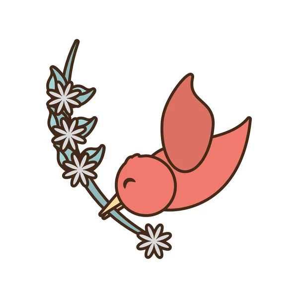 Lindo pájaro romántico rama flor — Vector de stock